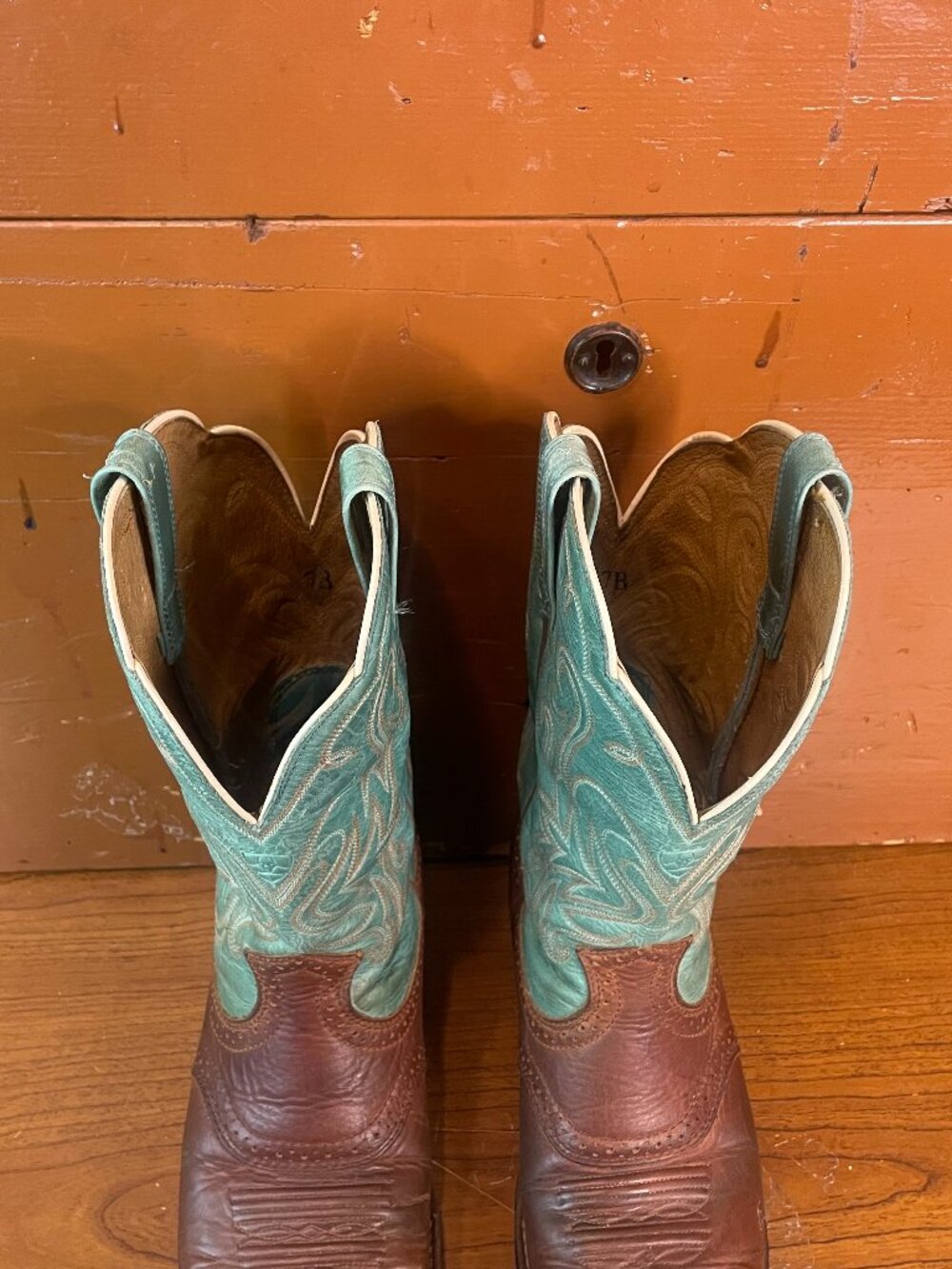 ARIAT Legend Women's 7 B Mint Green Square Toe Brown Leather Western Boots 15840 - Picture 8 of 9